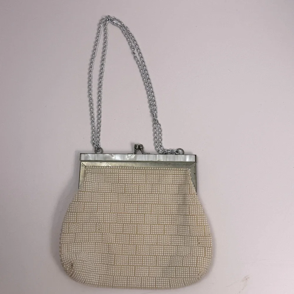 Fine Arts Bag Co Vintage Beaded Bridal Women Evening Clutch Cream Faux Pearl